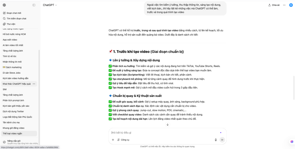 ChatGPT hỗ trợ viết kịch bản, lên kế hoạch, tạo hình ảnh, ...